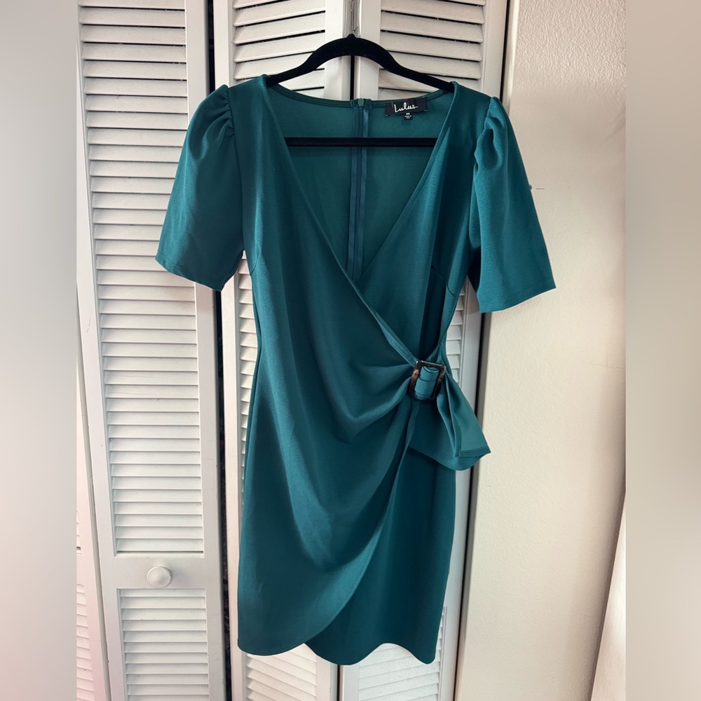 Lulu's Elegant Teal Wrap Midi‎ Dress